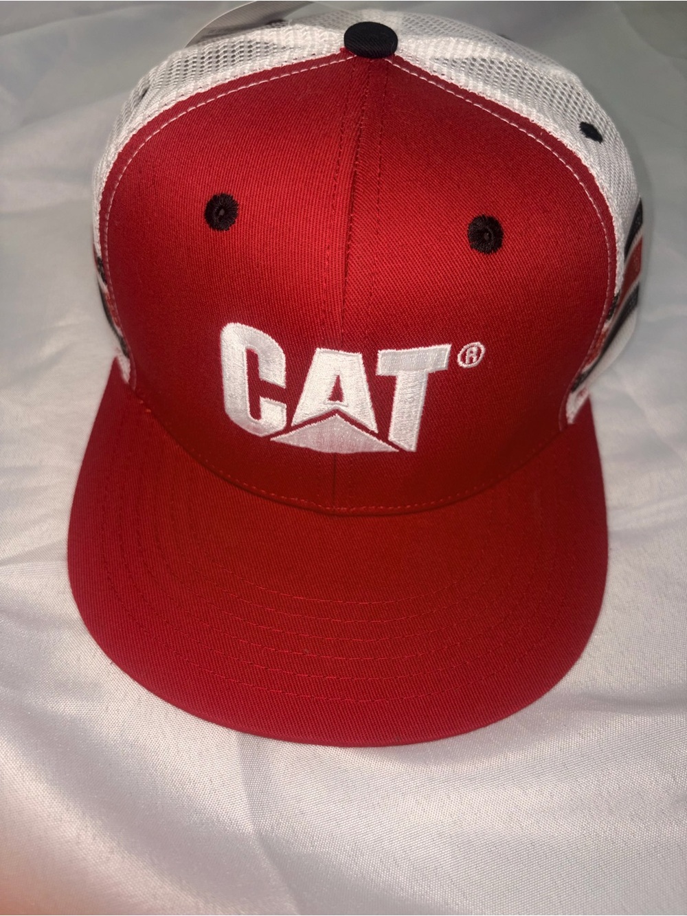 Caterpillar Red and White CAT Mesh Trucker Hat